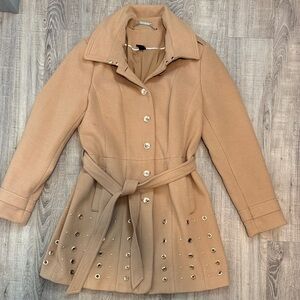 White House Black Market Tan Trench Coat with Grommet Details